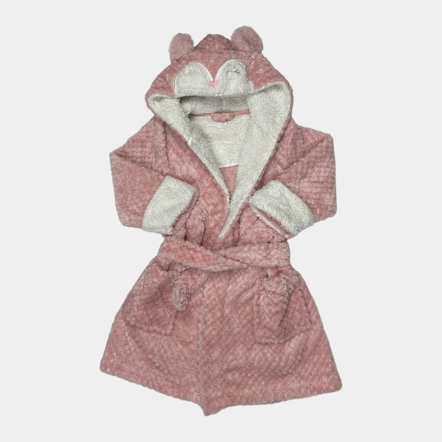 Kuscheliger pinkfarbener Bademantel mit Ohren und Gesichtsstickerei – front