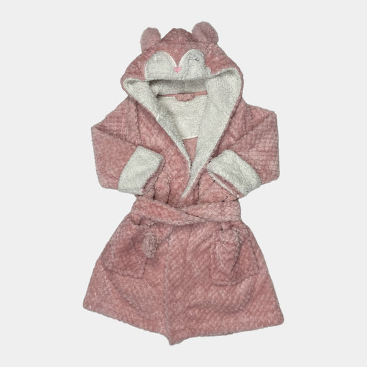Kuscheliger pinkfarbener Bademantel mit Ohren und Gesichtsstickerei – front