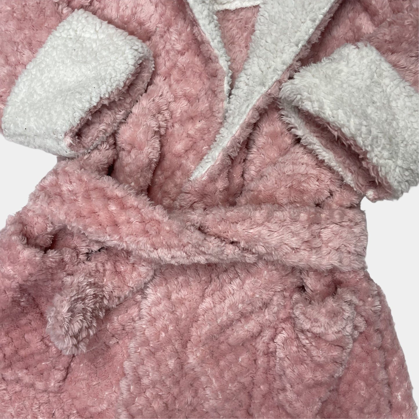 Kuscheliger pinkfarbener Bademantel mit Ohren und Gesichtsstickerei – inside