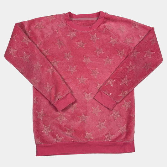Kuscheliger pinker Fleece-Pullover in Größe 10–11 Jahre. – front