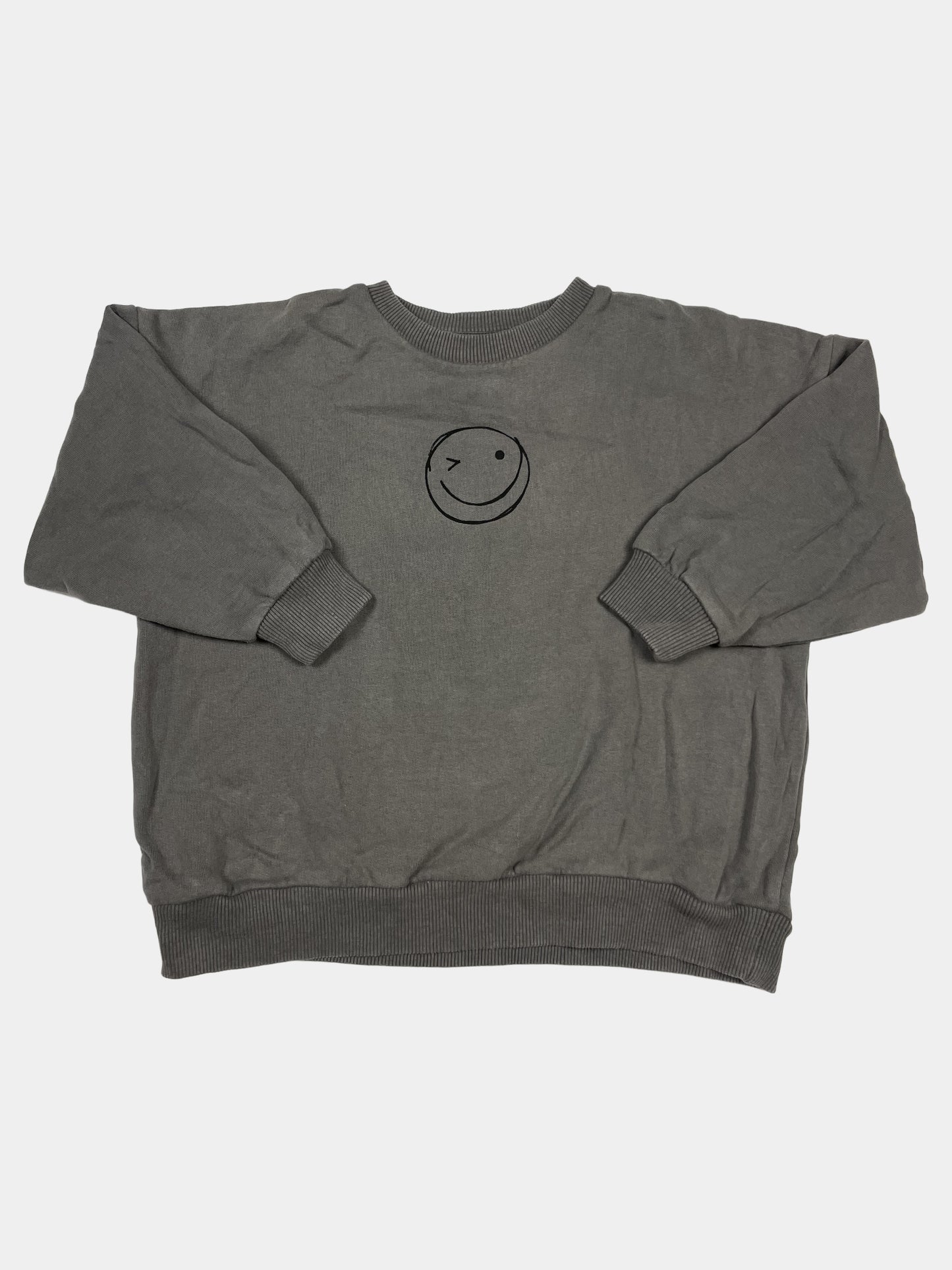 Grauer Pullover für Kinder mit einem zwinkernden Smiley-Aufdruck – front