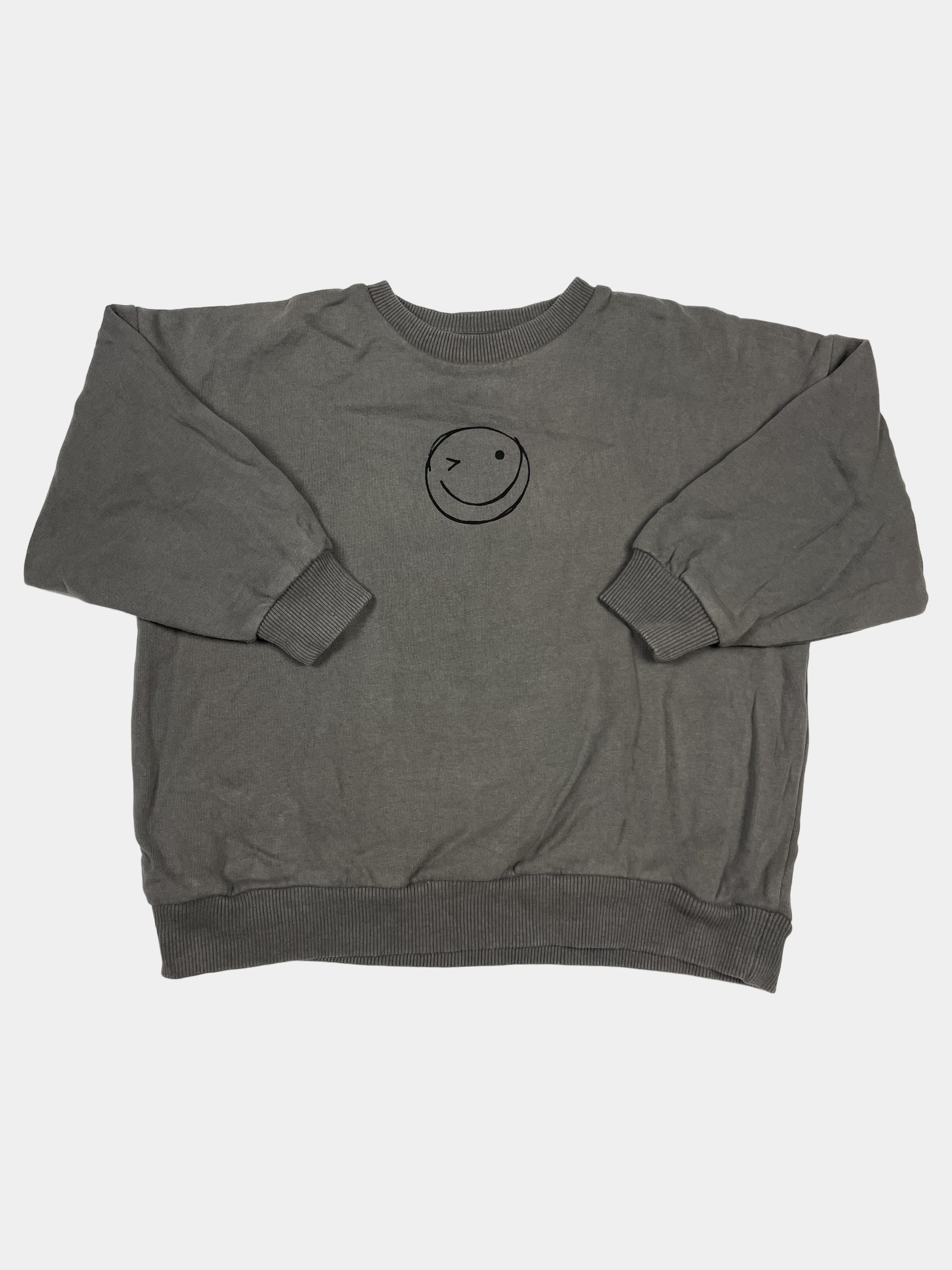 Grauer Pullover für Kinder mit einem zwinkernden Smiley-Aufdruck – front