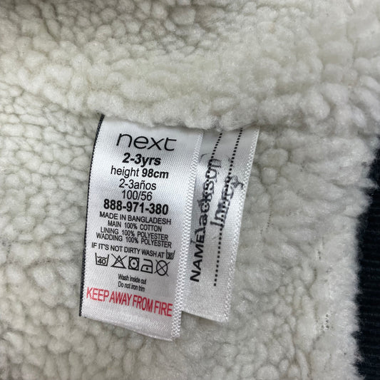 Dunkelgrüne Cordjacke mit Teddyfell-Kragen und Druckknöpfen, Größe 2–3 Jahre – label