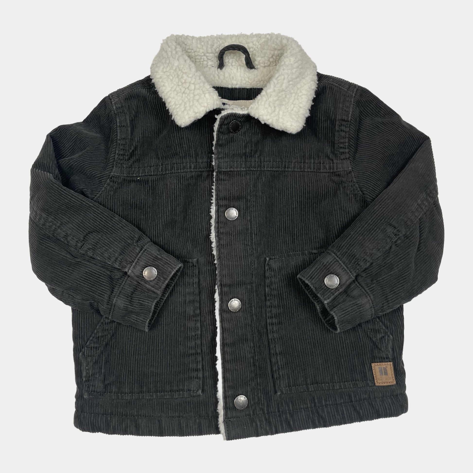 Dunkelgrüne Cordjacke mit Teddyfell-Kragen und Druckknöpfen, Größe 2–3 Jahre – front