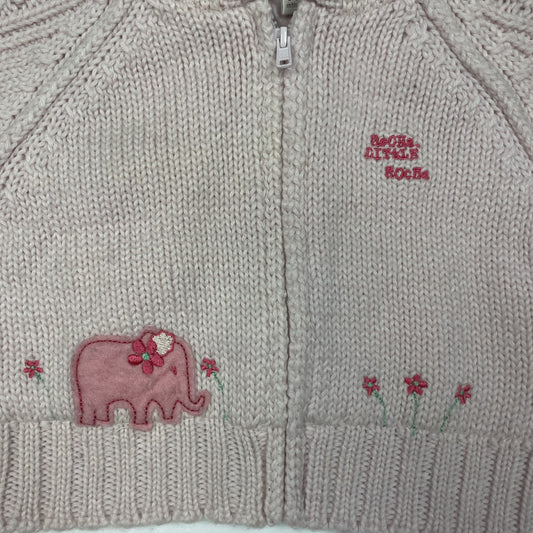 Rosa Strickjacke für Babys mit Elefantenmotiv und Kapuze – detail