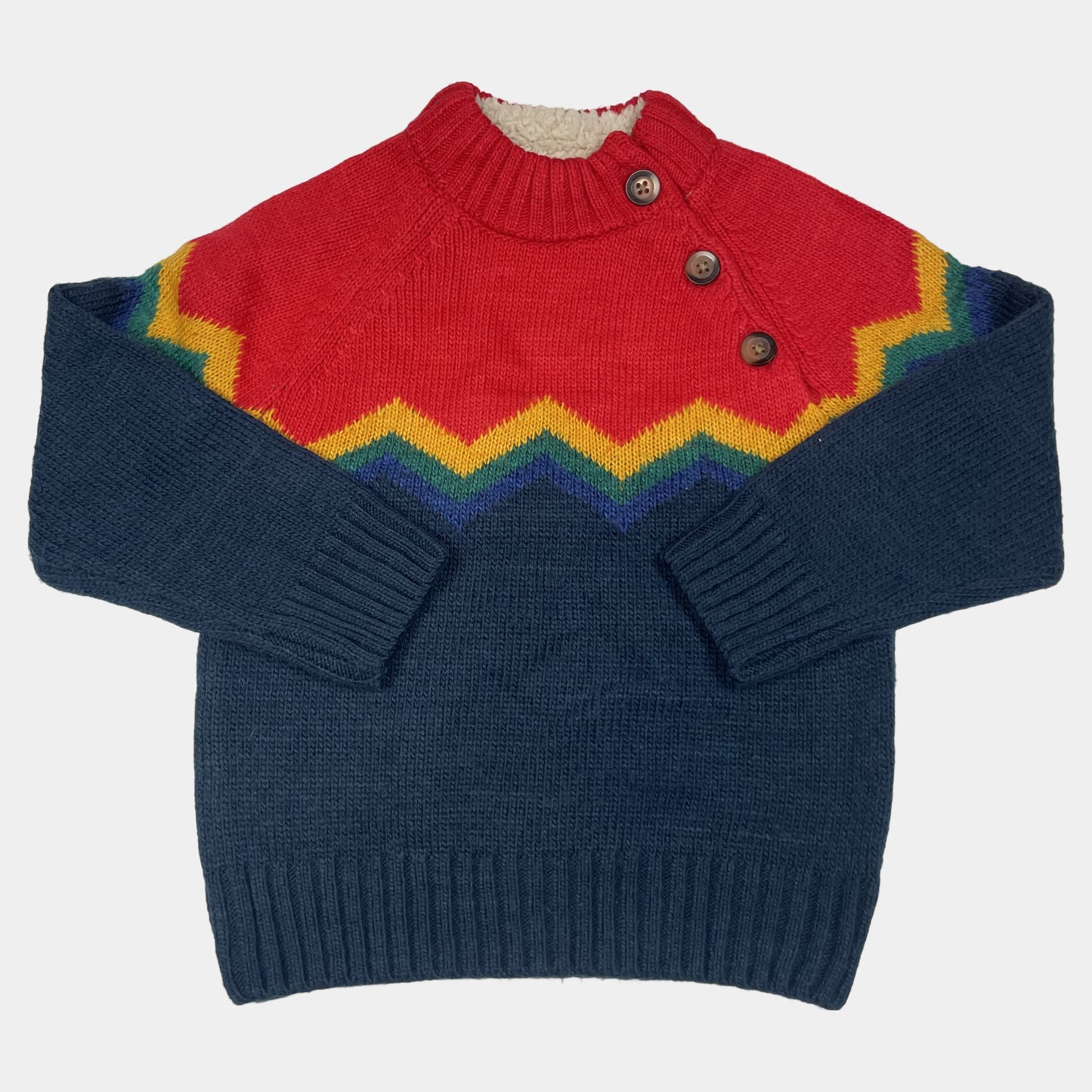 Bunter Strickpullover mit Knopfleiste für 3–4 Jahre alte Kinder, Zickzack-Muster – front
