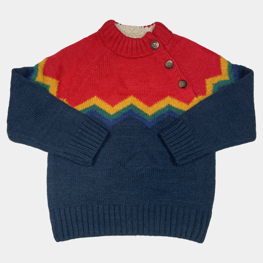 Bunter Strickpullover mit Knopfleiste für 3–4 Jahre alte Kinder, Zickzack-Muster – front