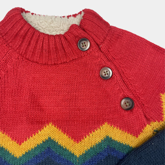 Bunter Strickpullover mit Knopfleiste für 3–4 Jahre alte Kinder, Zickzack-Muster – close‑up