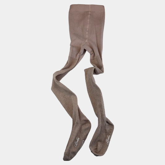 Beige Glitzer-Strumpfhose für Kinder mit baker-Schriftzug am Fuß – front