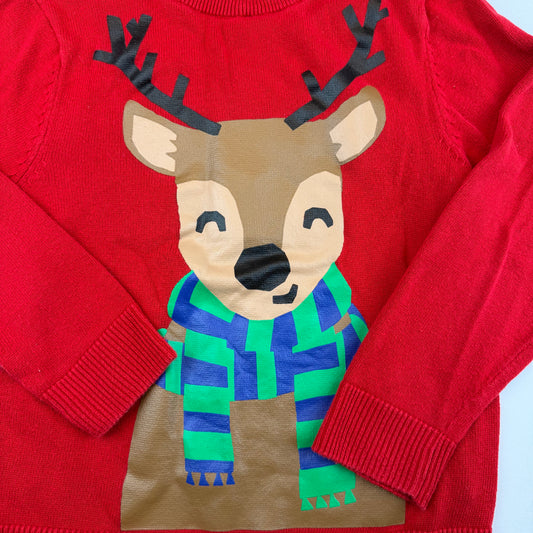 Roter Kinderpullover aus Baumwolle mit Rentier-Print und Rundhalsausschnitt – detail