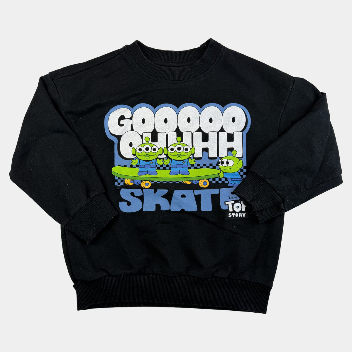 Schwarzes Kinder-Sweatshirt mit Toy-Story-Aliens-Print und Rippbündchen – front