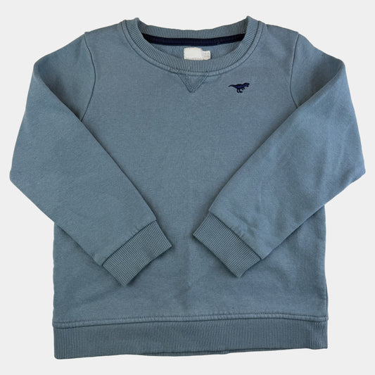 Blaues Kinder-Sweatshirt mit Dino-Stickerei und Rippbündchen – front