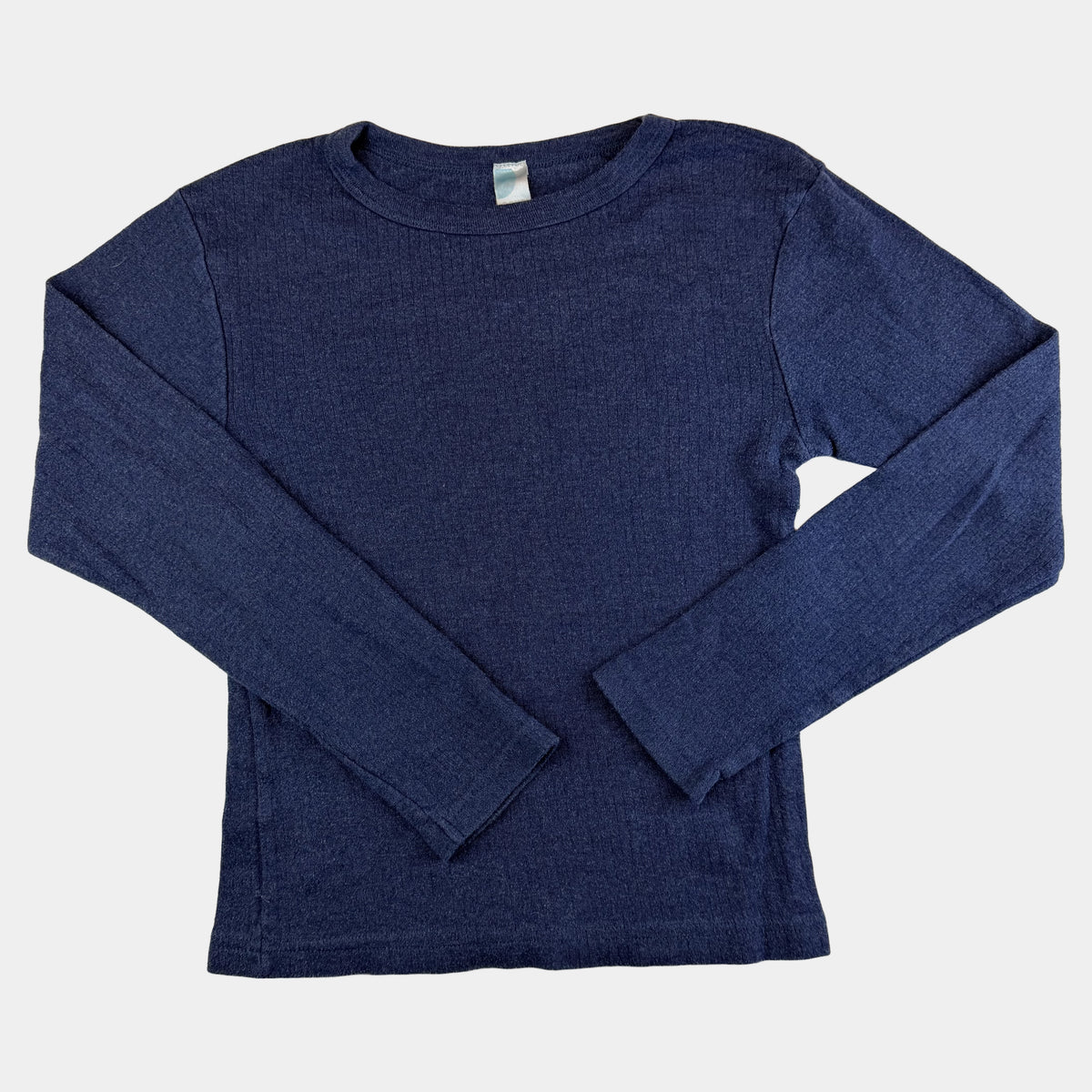 Blaues Kinder-Langarmshirt aus Rippstoff mit Rundhalsausschnitt – front