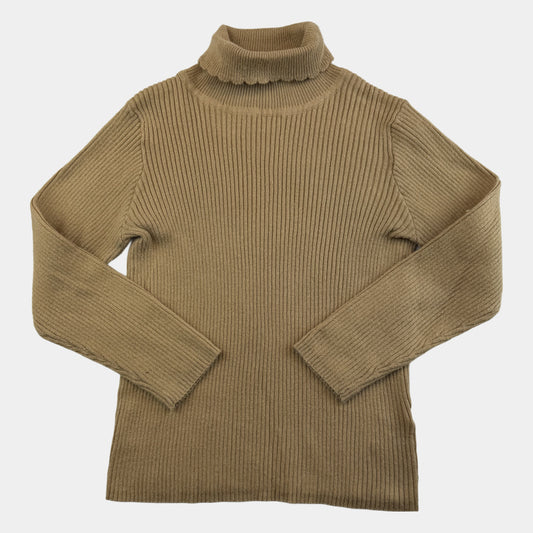 Beiger Rippstrick-Rollkragenpullover für Kinder von Nutmeg – front