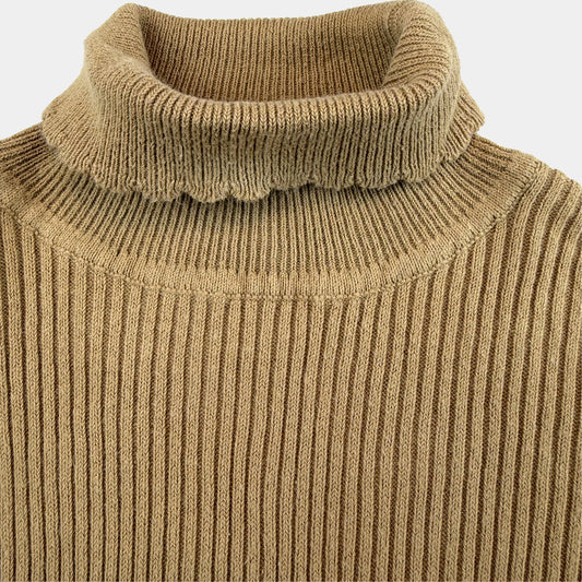 Beiger Rippstrick-Rollkragenpullover für Kinder von Nutmeg – collar