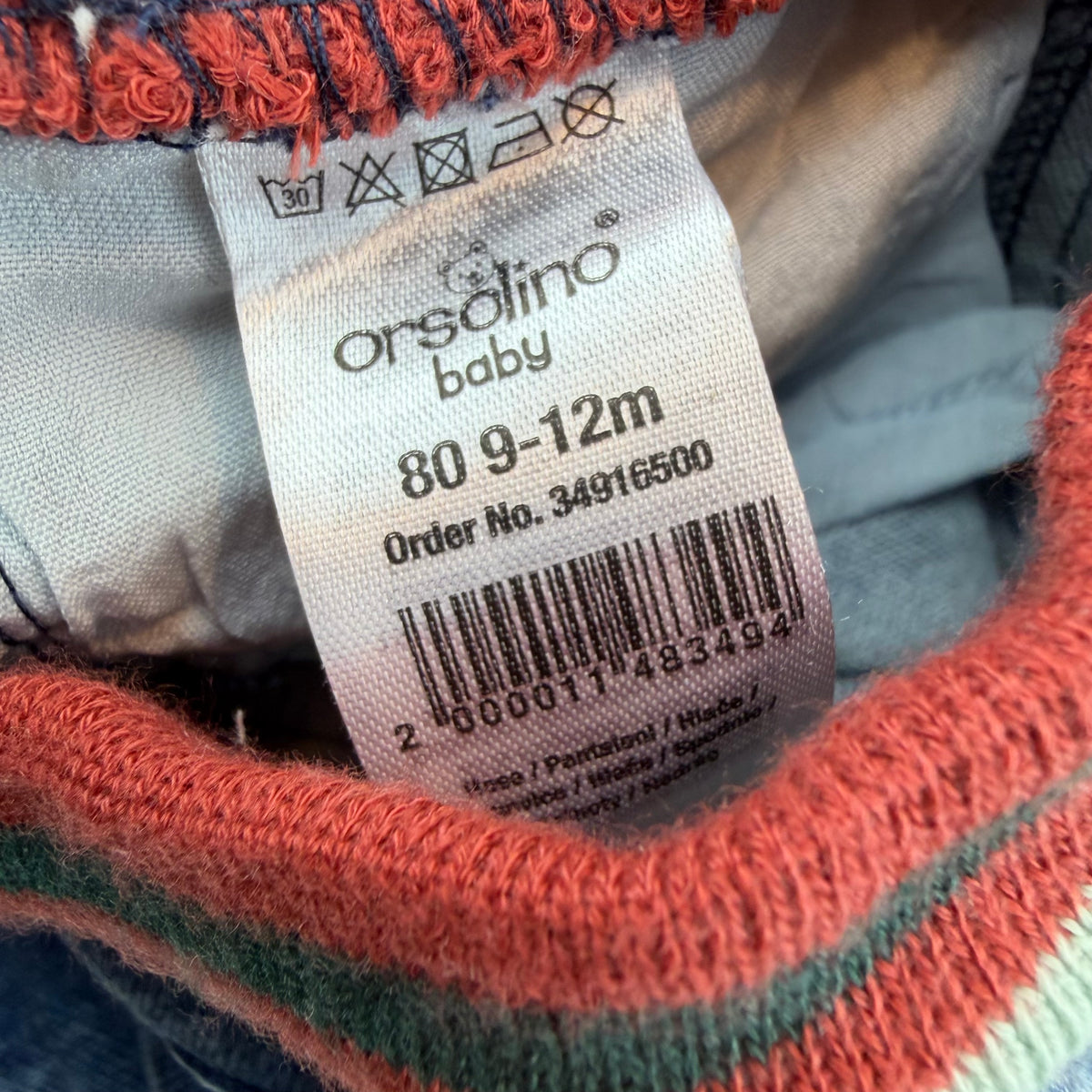 Blaue Baby-Jeans mit gestreiftem elastischem Bund und Gesäßtaschen – label