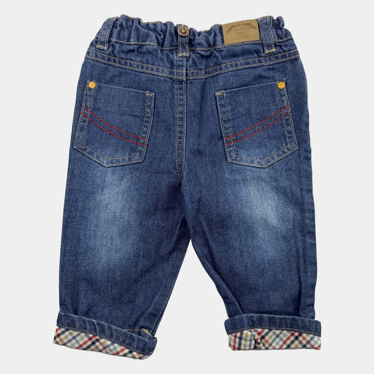 Blaue Baby-Jeans aus Denim mit Umschlag und kariertem Innenstoff – pocket