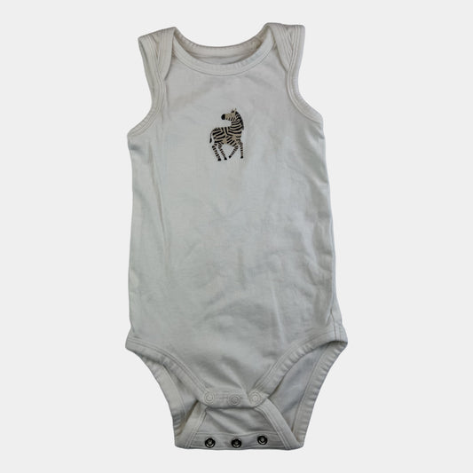 Weißer ärmelloser Baby-Body mit kleinem Zebra-Print, Größe 74/80 – front