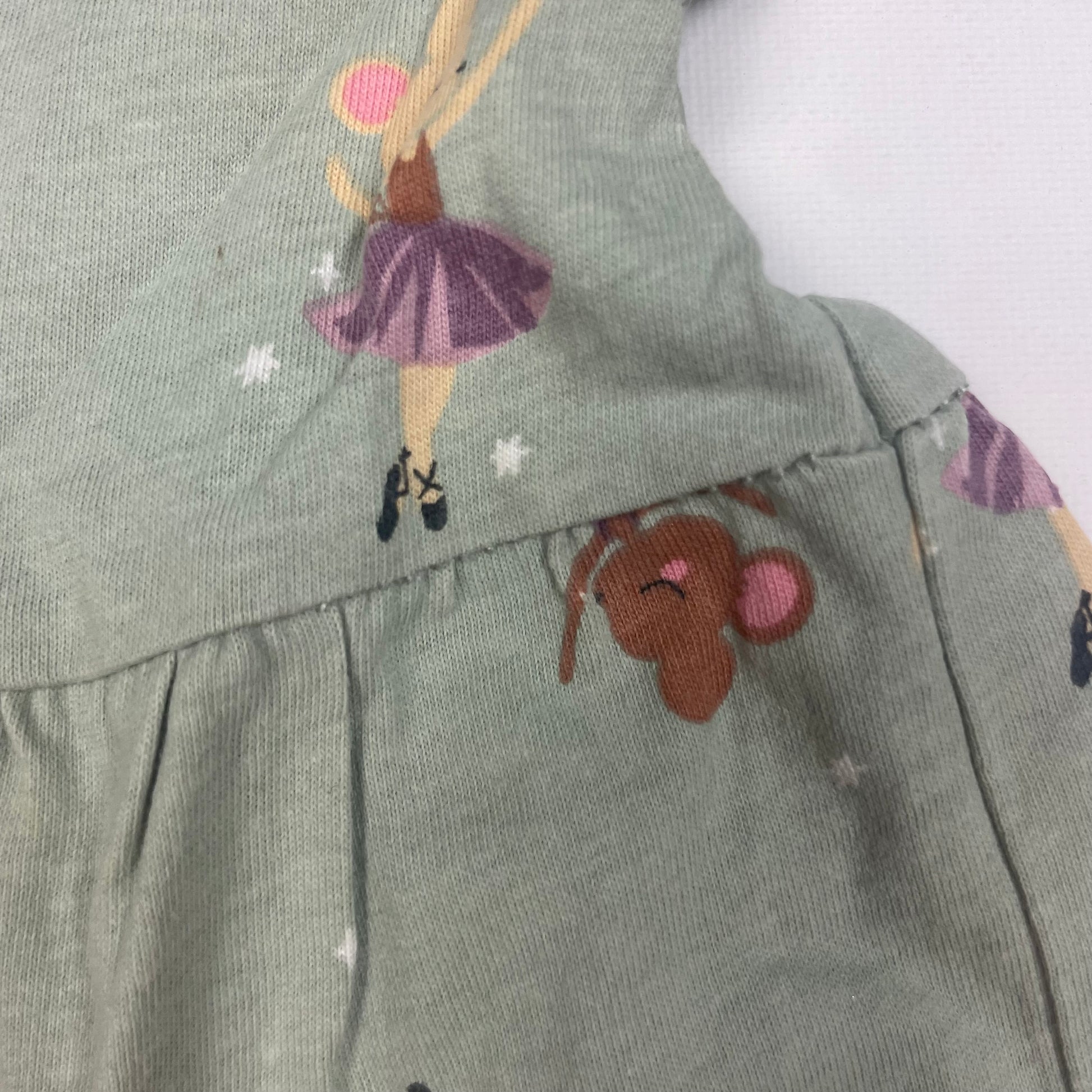 Grünes Baumwoll-Kleid mit Maus-Print und langen Ärmeln von H&M in Größe 98/104. – fabric