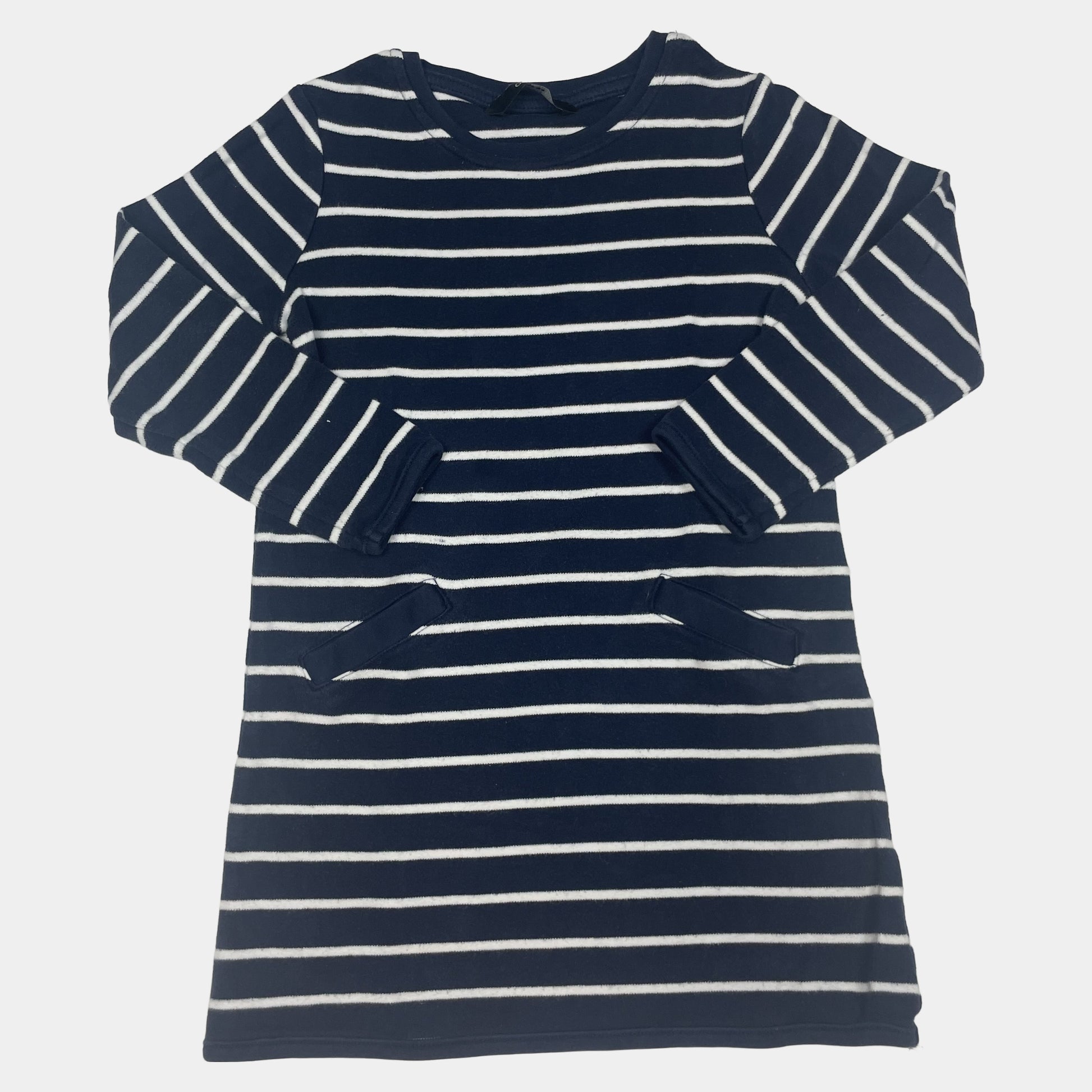 Blaues Kleid aus Baumwolle mit Streifenmuster und Eingrifftaschen – front