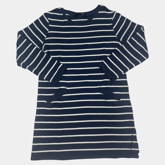 Blaues Kleid aus Baumwolle mit Streifenmuster und Eingrifftaschen – front