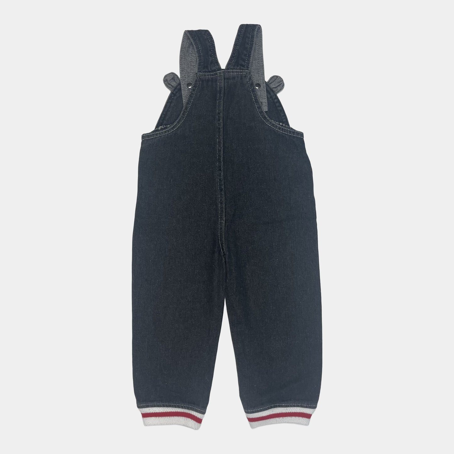 Grauer Denim-Overall mit Bärengesicht und roten Akzenten – back