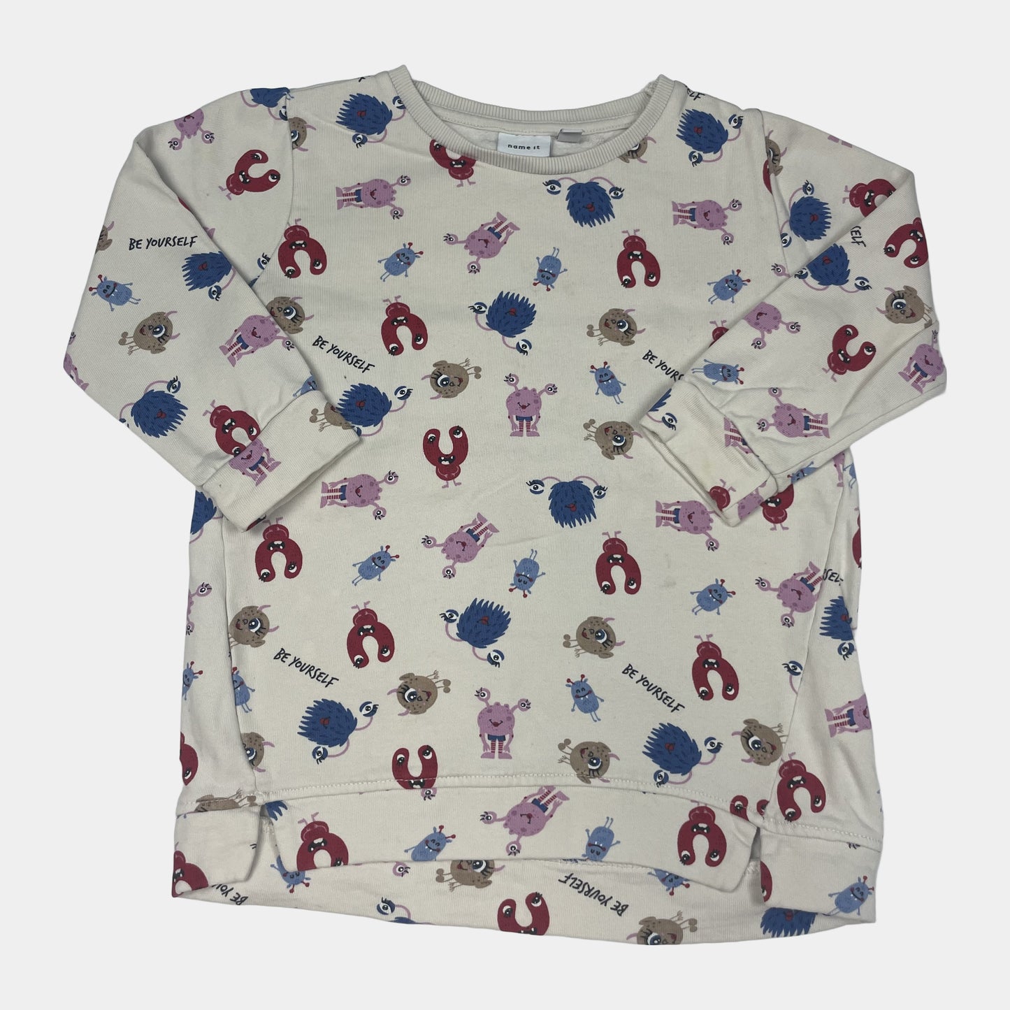 Beiger Baumwoll-Pullover mit buntem Tiermuster für Kinder – front