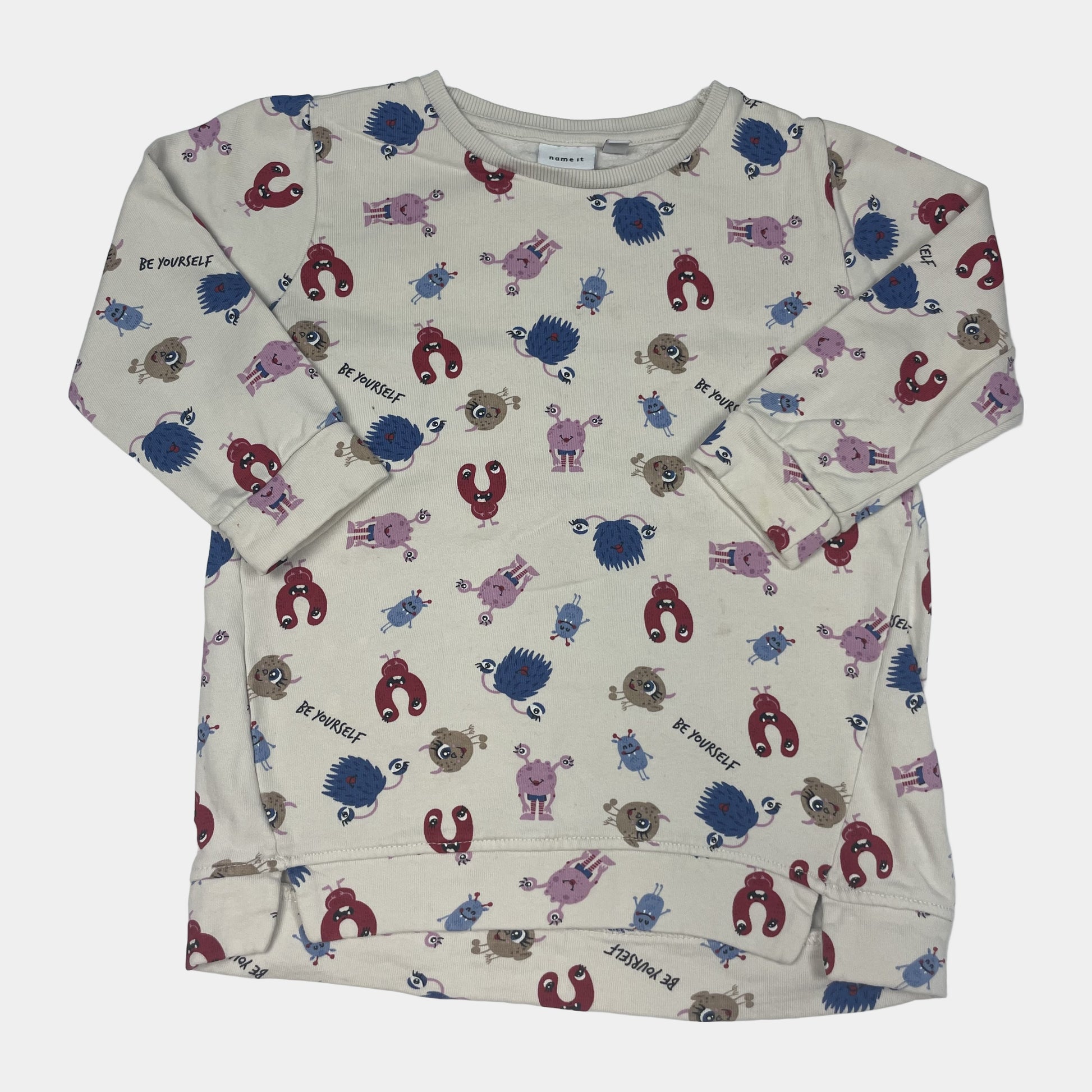 Beiger Baumwoll-Pullover mit buntem Tiermuster für Kinder – front