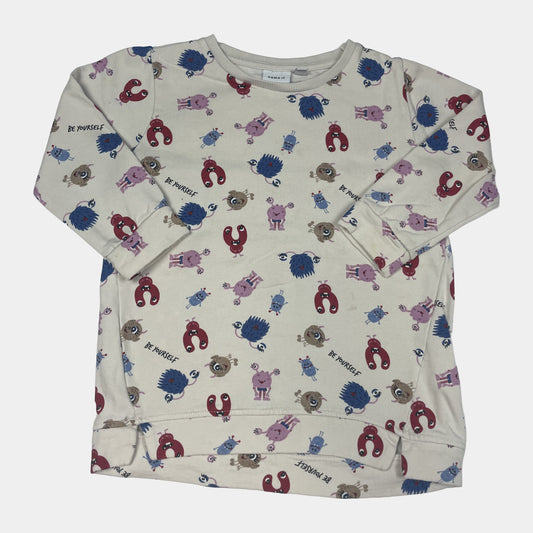 Beiger Baumwoll-Pullover mit buntem Tiermuster für Kinder – front