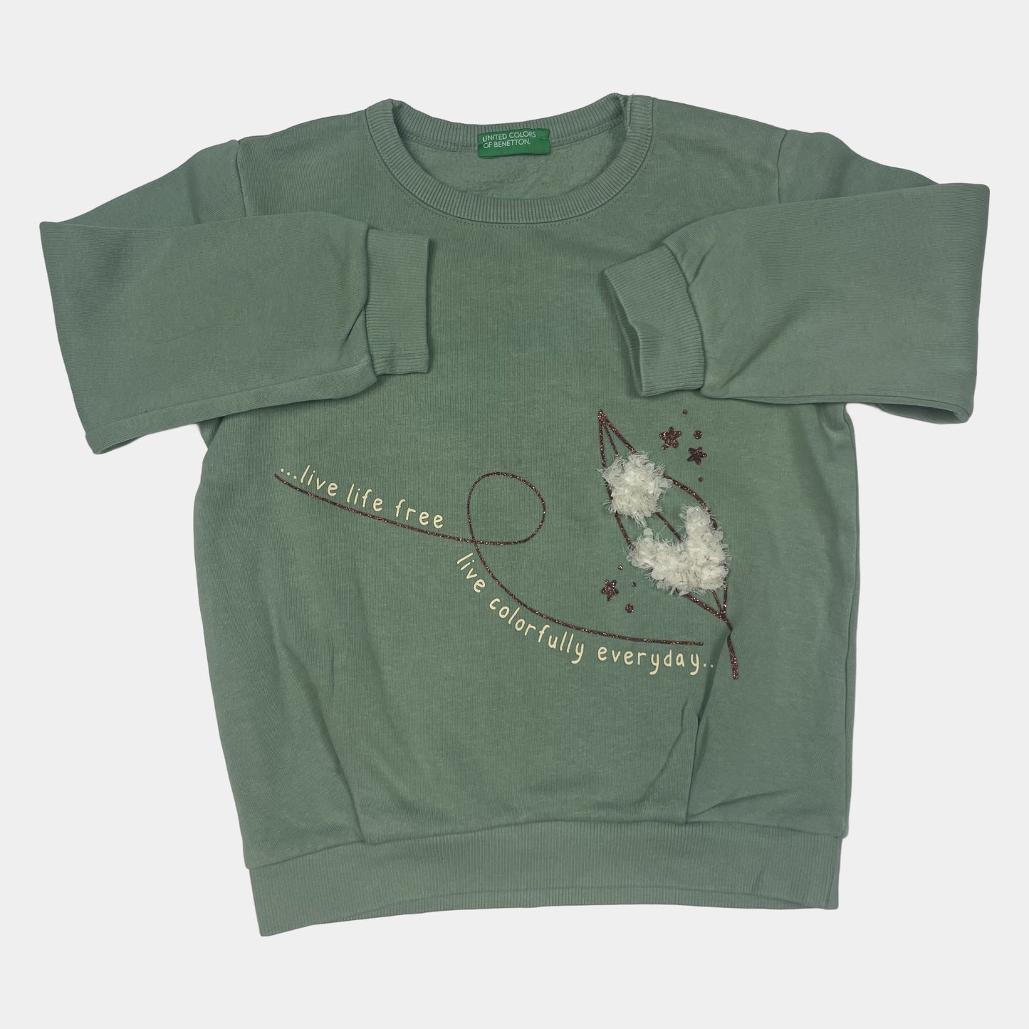 Grüner Pullover mit Motiv und Schriftzug – front