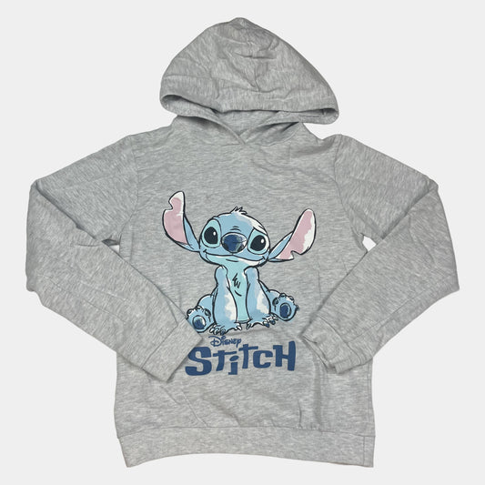 Grauer Pullover mit Kapuze und Disney-Stitch-Logo-Aufdruck – front