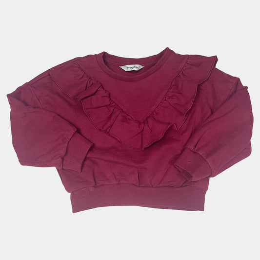 Pflaumenfarbener Pullover mit Rüsche für Kinder – front