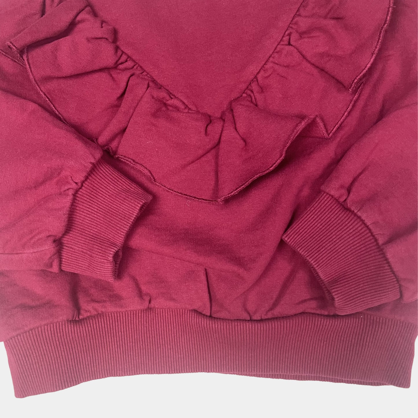 Pflaumenfarbener Pullover mit Rüsche für Kinder – detail