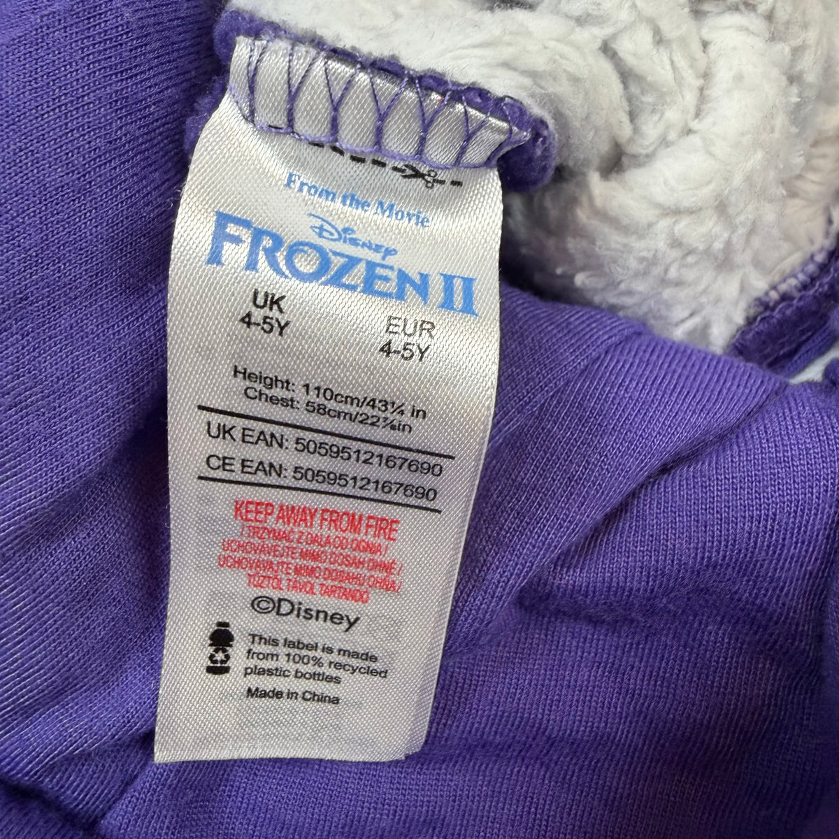Lila Fleece-Overall für Kinder mit Kapuze, Reißverschluss und Frozen II Motiv – label