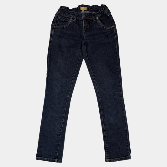 Dunkelblaue Kinderjeans mit geradem Bein, Taschen und Druckknopfdetails – front