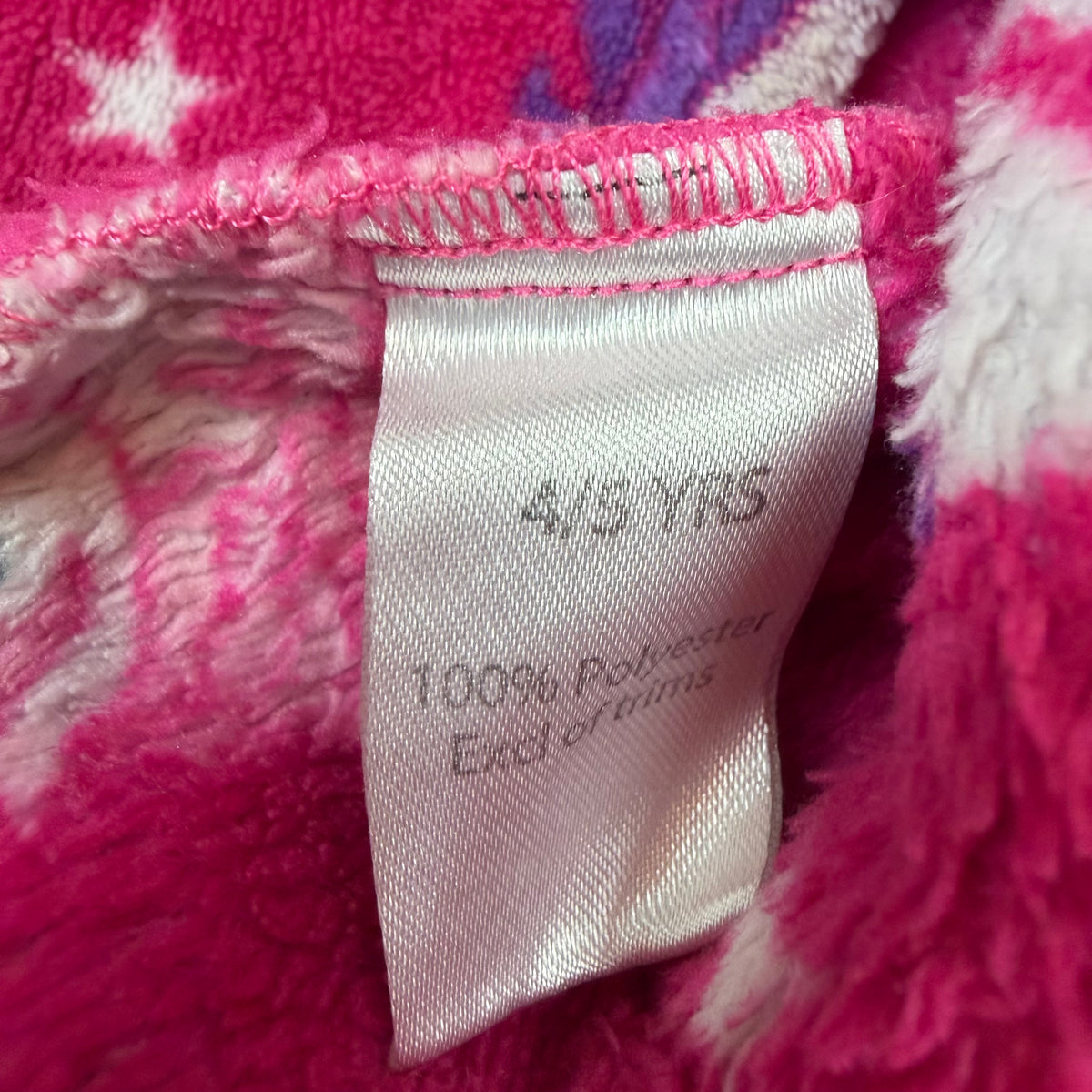 Pinkfarbener Fleece-Bademantel mit Kapuze, Einhorn-Print und Bindegürtel – label