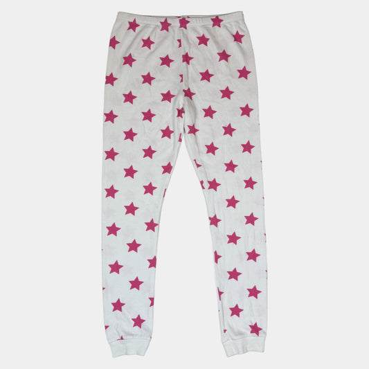Weiße Kinder-Leggings mit rosa Sternmuster und Bündchen – front