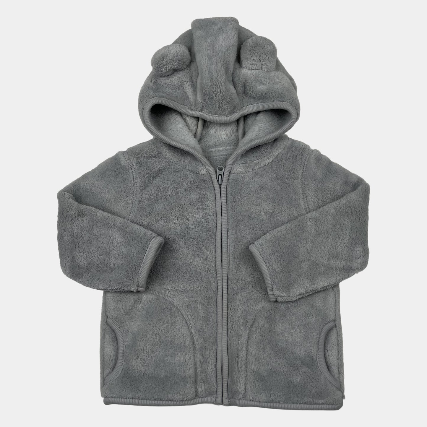 Graue Fleecejacke mit niedlicher Ohrenkapuze für Babys – front