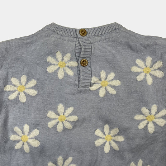 Blauer Baumwoll-Pullover mit Blumenmotiv und langen Ärmeln – back