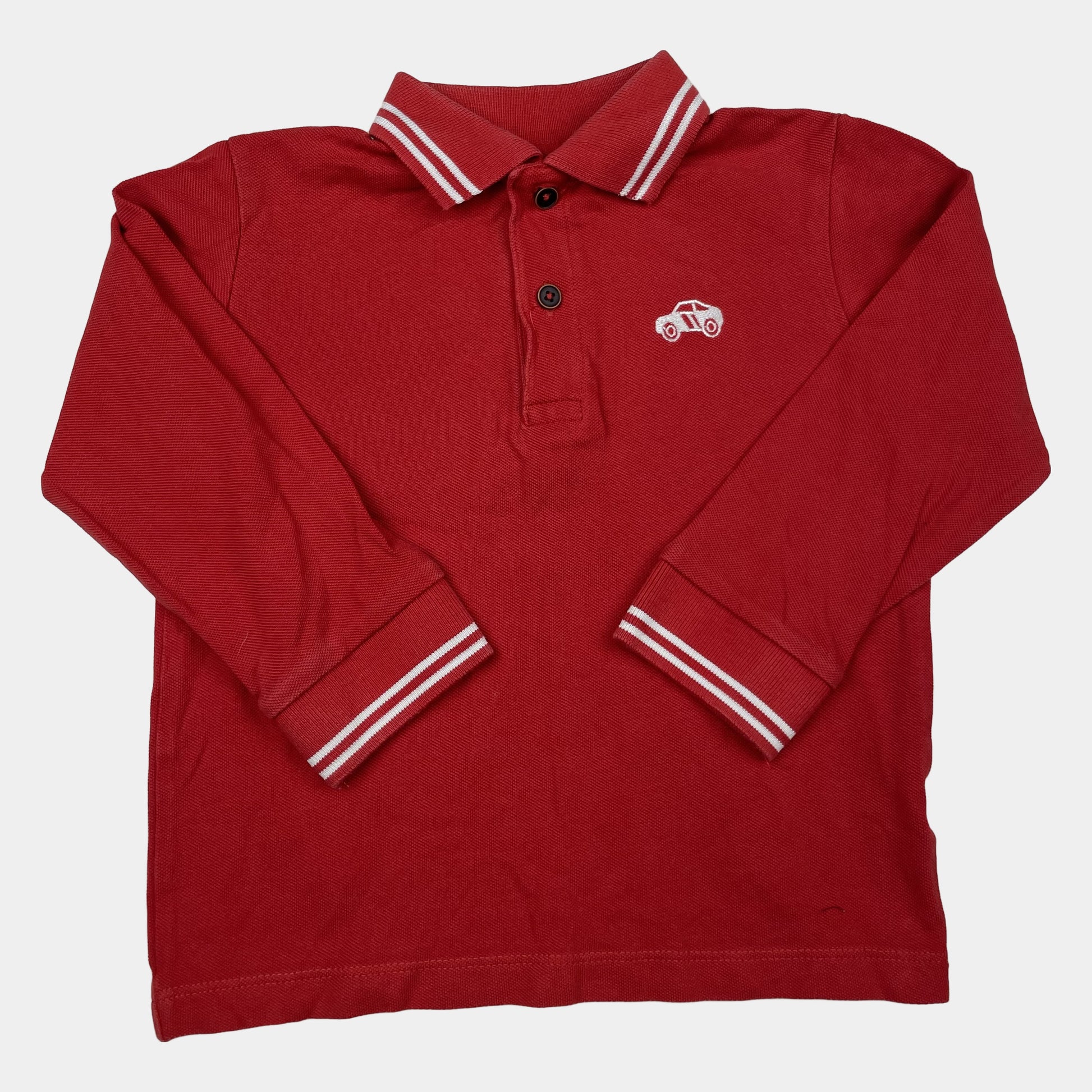 Rotes Baumwoll-Hemd mit Auto-Stickerei und langen Ärmeln – front