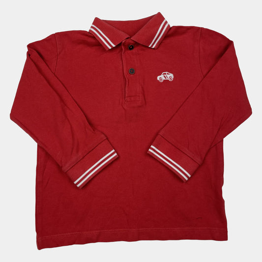 Rotes Baumwoll-Hemd mit Auto-Stickerei und langen Ärmeln – front