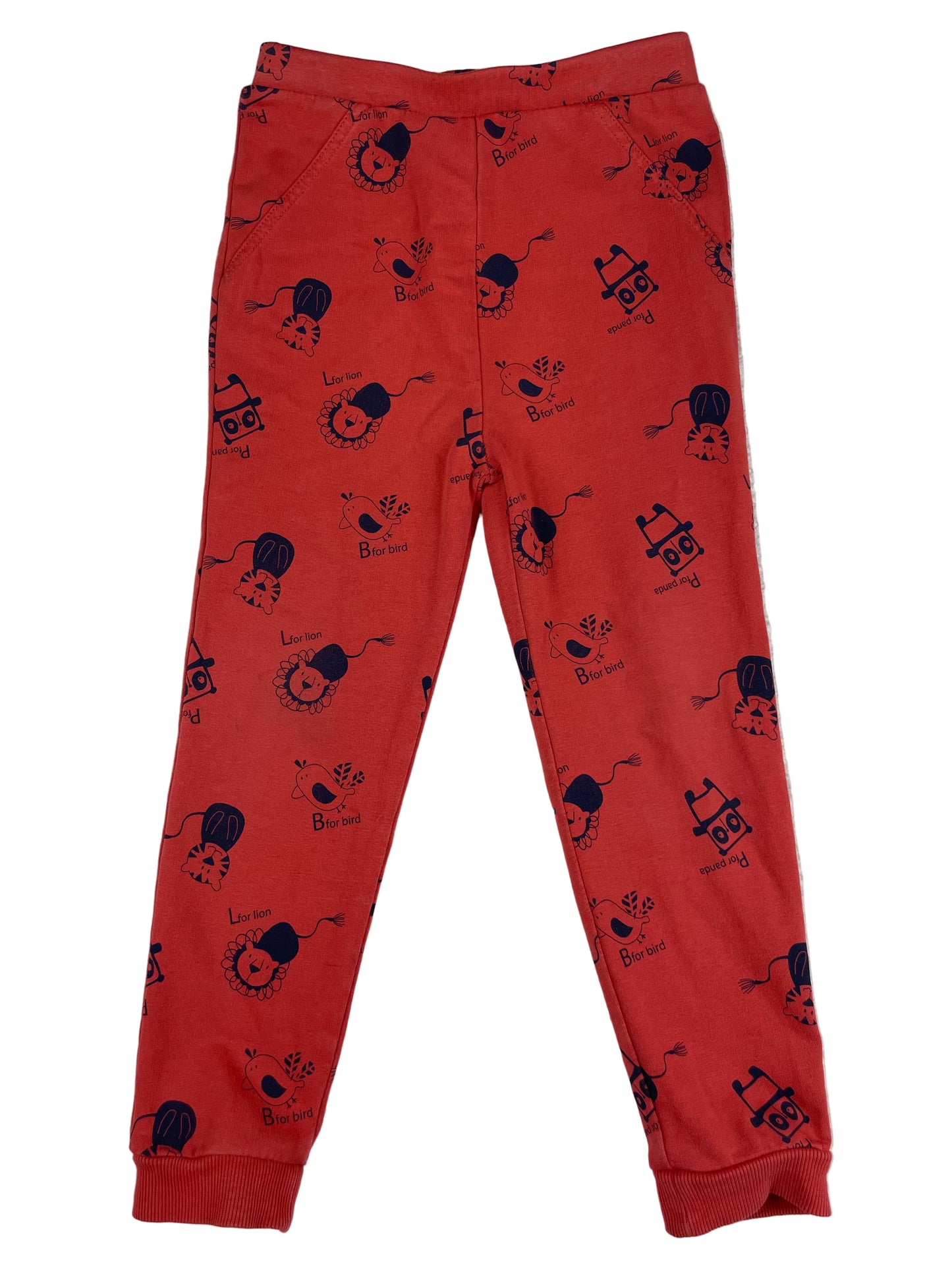 Rote Kinder-Jerseyhose von George mit dunkelblauem Tier-Print, Größe 4–5 Jahre – front