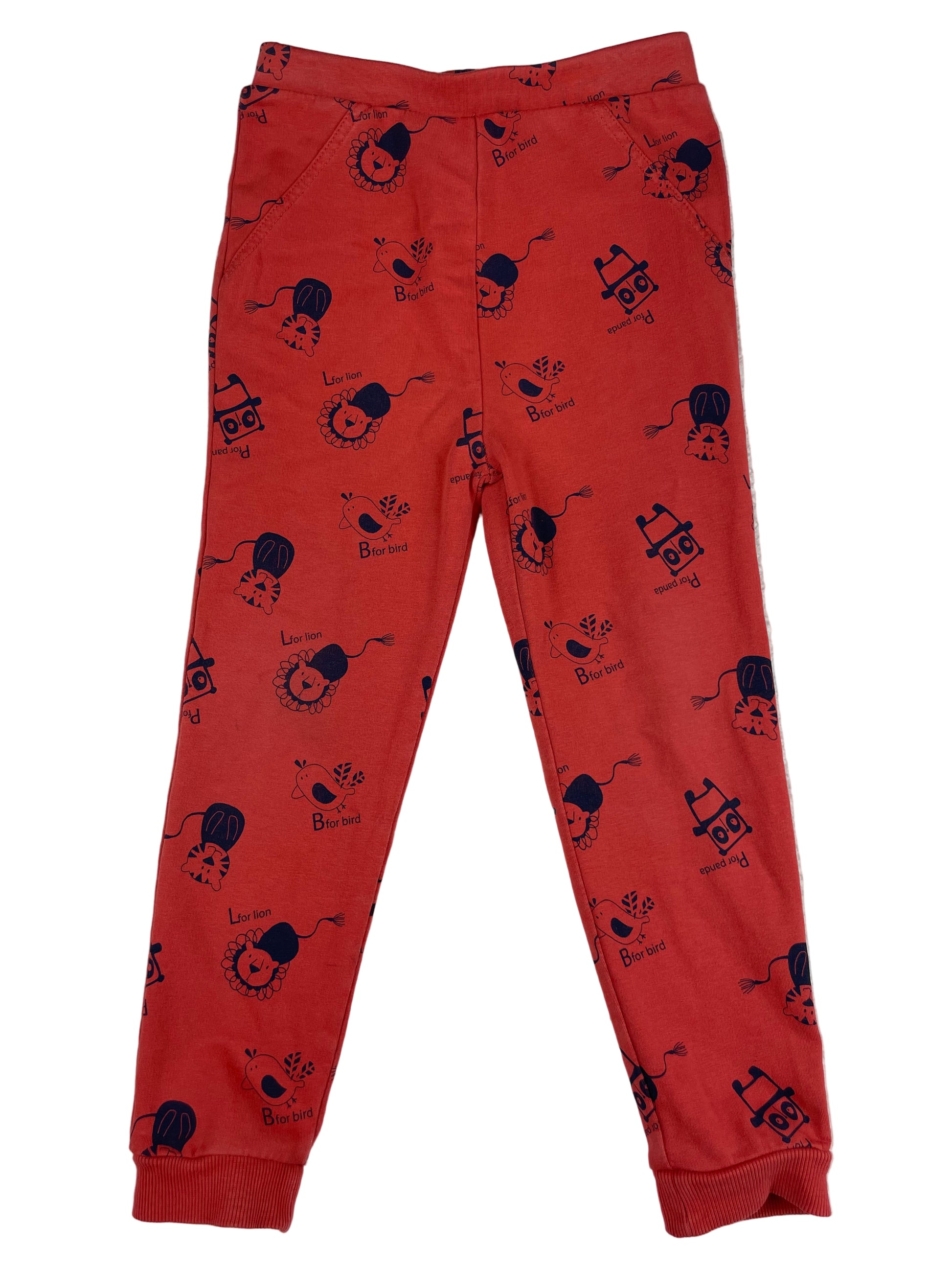 Rote Kinder-Jerseyhose von George mit dunkelblauem Tier-Print, Größe 4–5 Jahre – front
