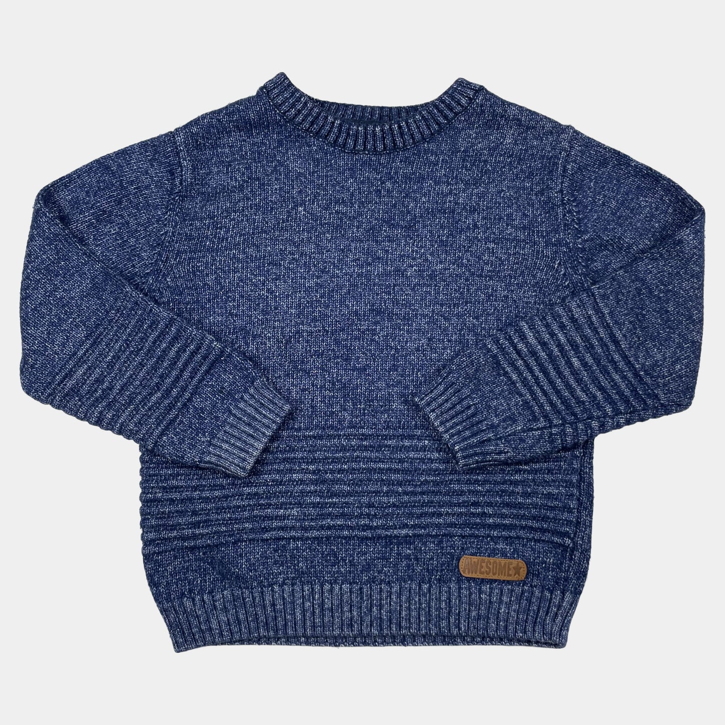 Blauer Strickpullover mit gerippten Details für Jungen – front