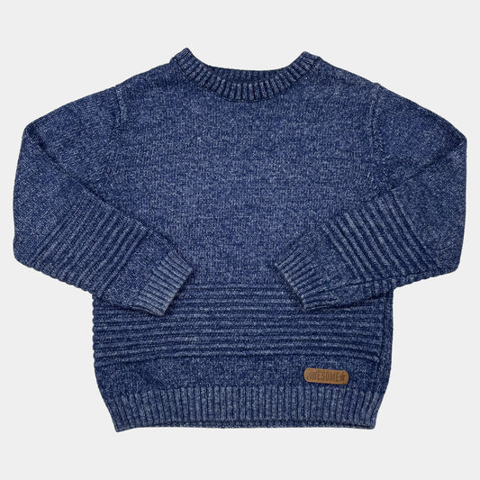 Blauer Strickpullover mit gerippten Details für Jungen – front
