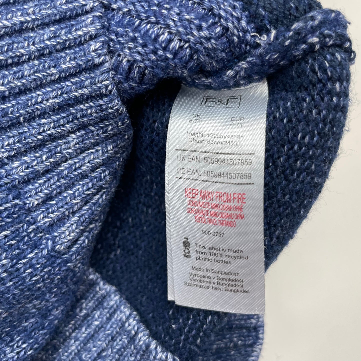 Blauer Strickpullover mit gerippten Details für Jungen – label