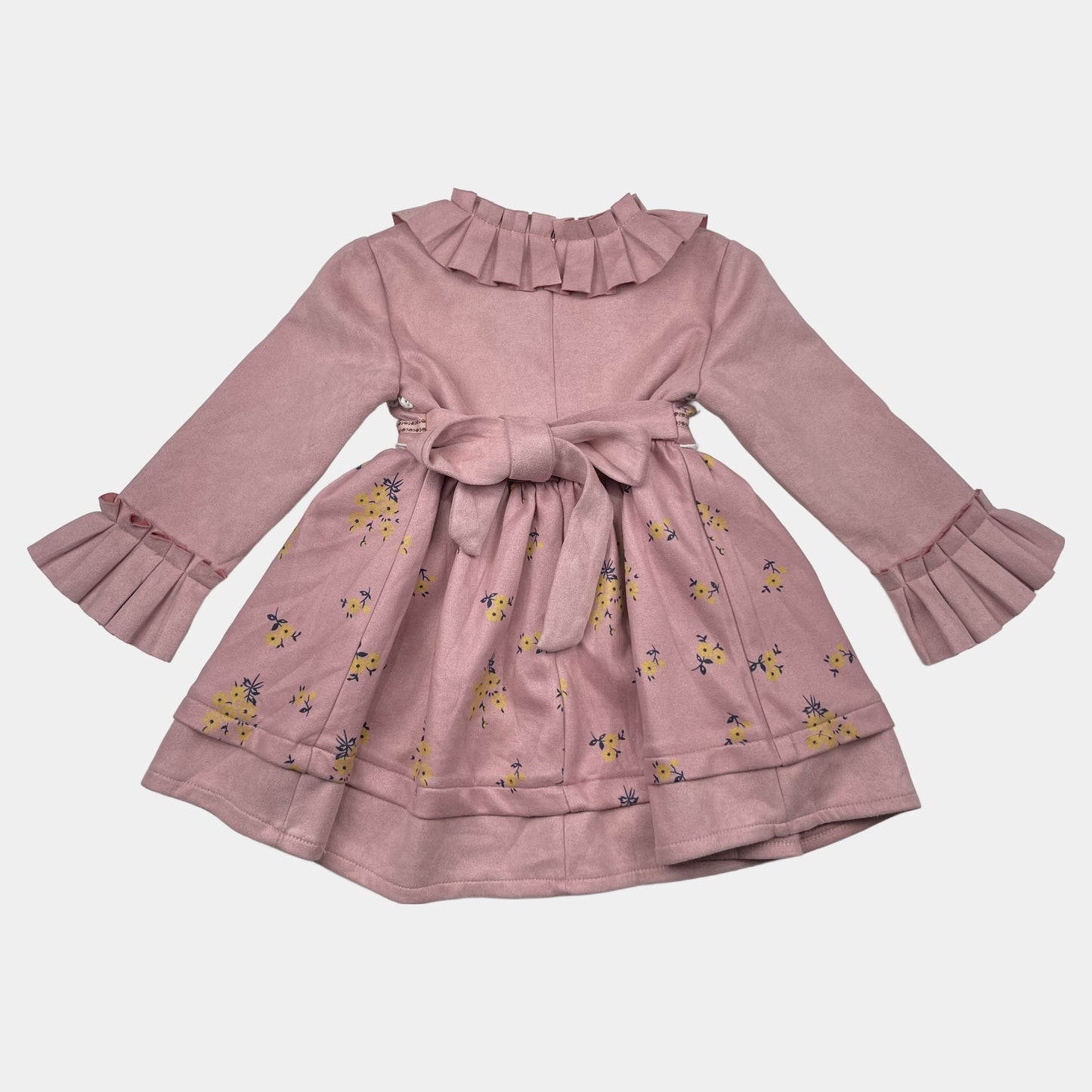 Rosa Kleid mit Blumenmuster und Rüschen für Mädchen – back