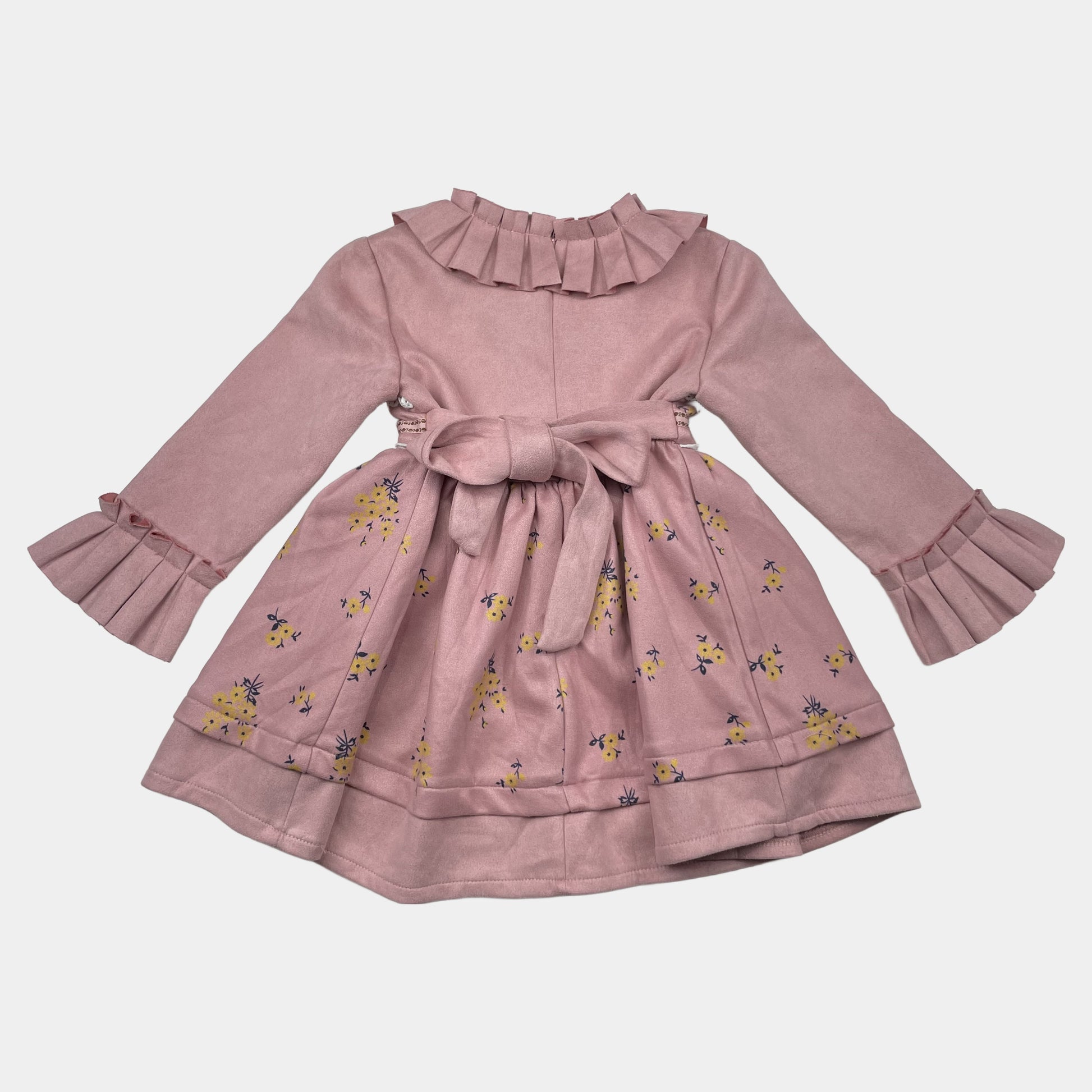 Rosa Kleid mit Blumenmuster und Rüschen für Mädchen – back