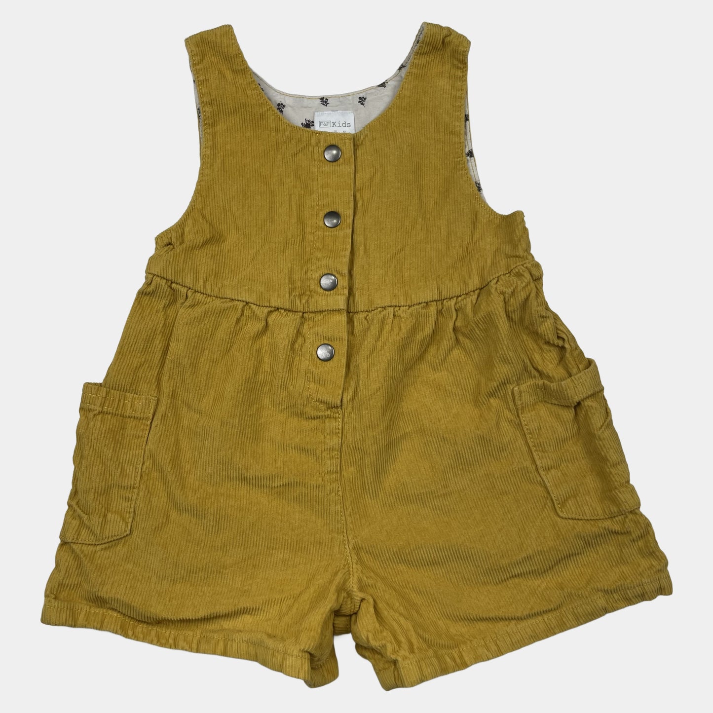 Gelber Cord-Overall mit Taschen und Knöpfen von F&F, Größe 2-3 Jahre – front