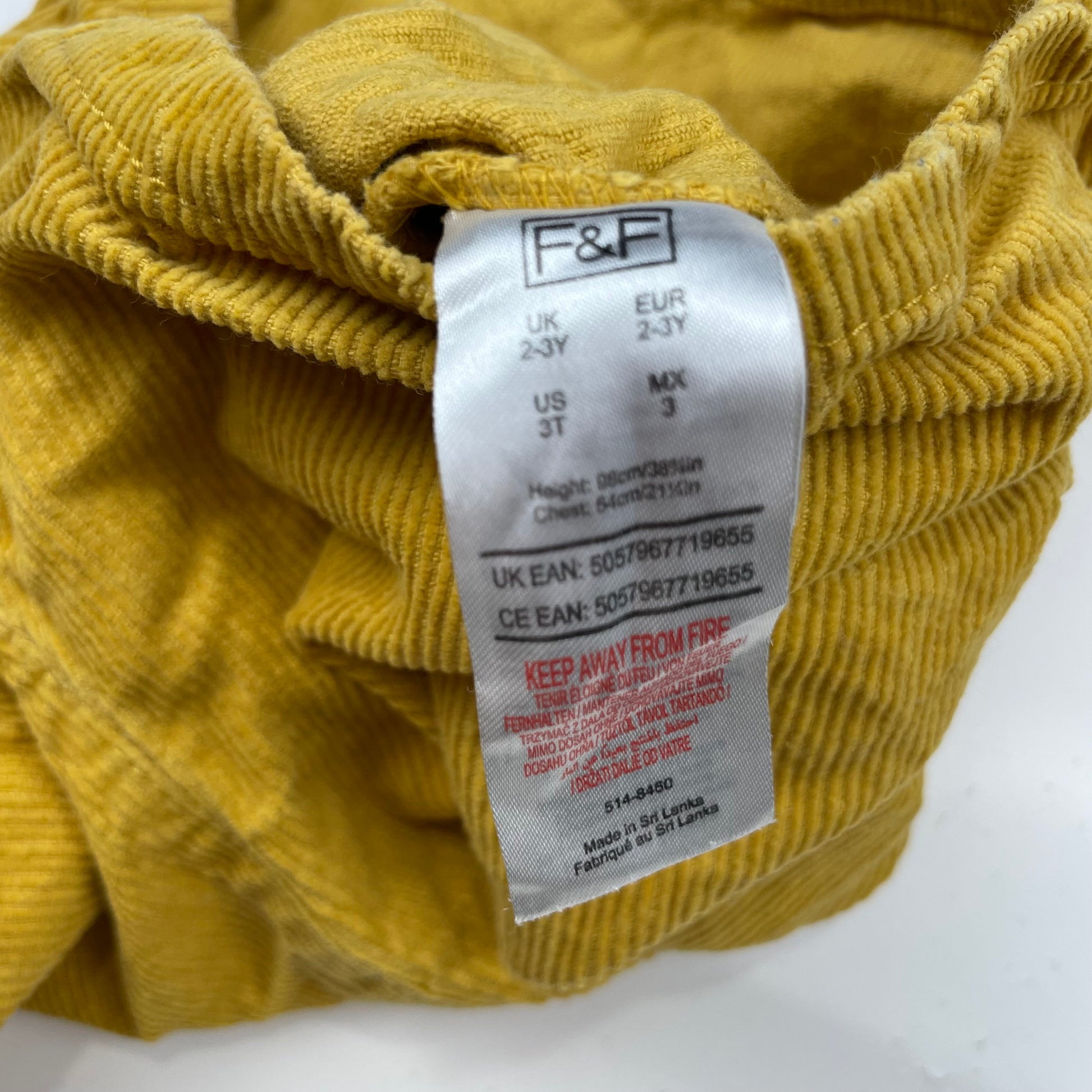 Gelber Cord-Overall mit Taschen und Knöpfen von F&F, Größe 2-3 Jahre – label